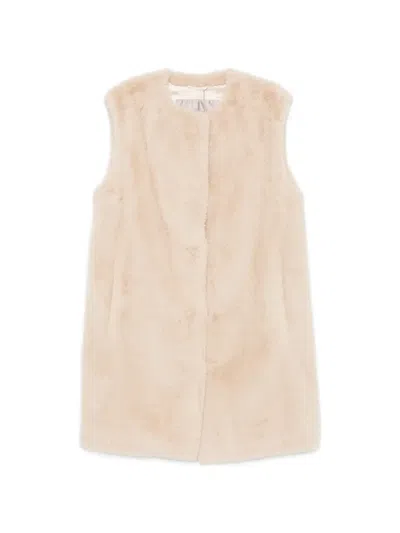 Herno Mid Length Faux Fur Round Neck Gilet In Neutral