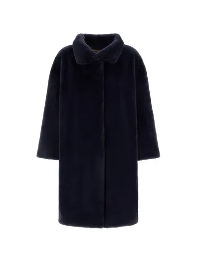Herno Faux-fur High-collar Coat In Blue