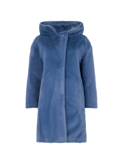 Herno Faux-fur Hooded Coat In Blue