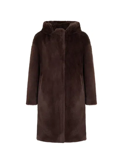 Herno Faux-fur Hooded Coat In Brown