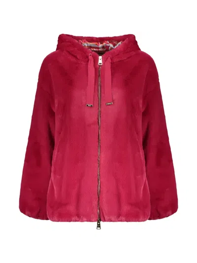 Herno Faux-fur Hooded Jacket In Red