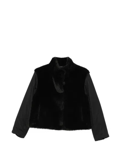 Herno Faux Fur High Collar Long Sleeve Jacket In Black