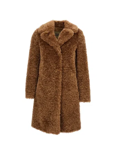 Herno Faux-fur Lapel-collar Coat In Brown