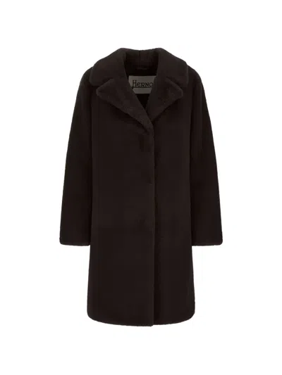 Herno Faux-fur Lapel-collar Coat In Black