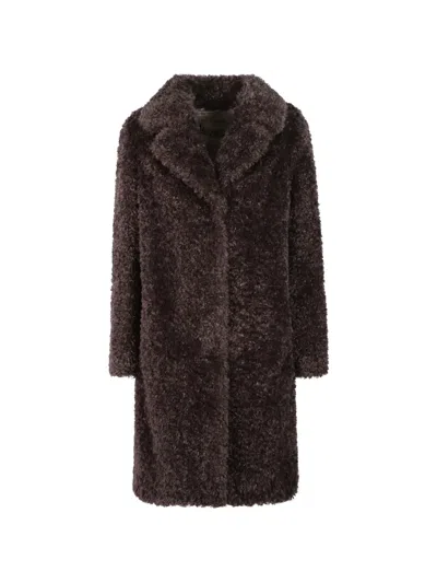 Herno Faux-fur Notched-lapel Coat In Brown