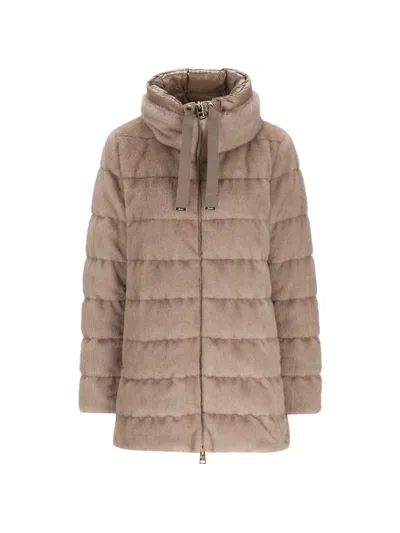 Herno Faux-fur Padded Coat In Neutral