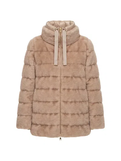 Herno Faux-fur Padded Jacket In Brown
