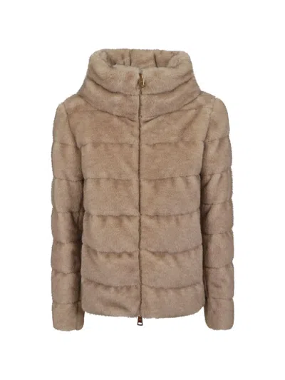 Herno Short Faux Fur Jacket With High Neck And Zip In Neutral