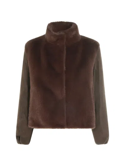 Herno Faux-fur Panelled Jacket In Brown