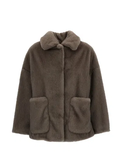 Herno Faux-fur Patch-pocket Jacket In Gray
