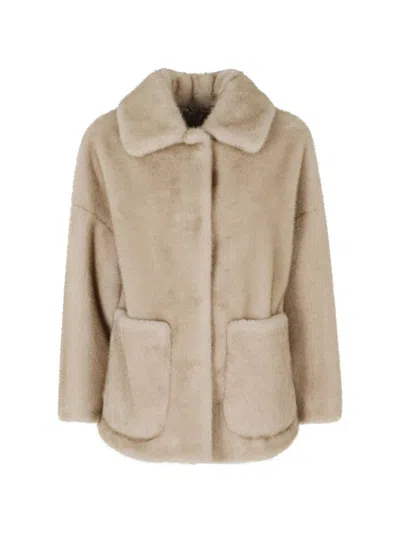 Herno Soft Faux Fur Polyester Bomber Jacket In Neutral