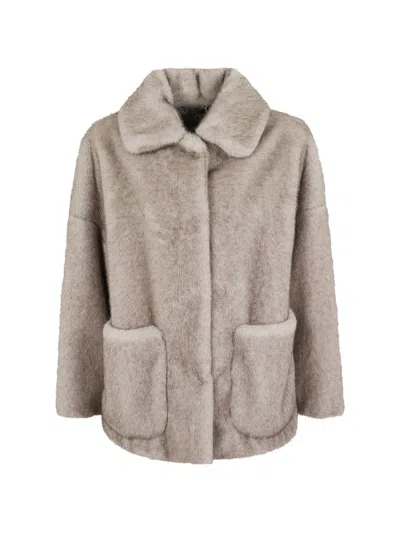 Herno Faux-fur Patch-pocket Jacket In Neutral