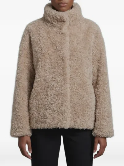 Herno Faux-fur Stand-up Collar Jacket In Neutral