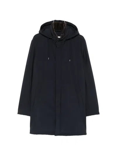 Herno Faux-fur Trim Hooded Jacket In Blue