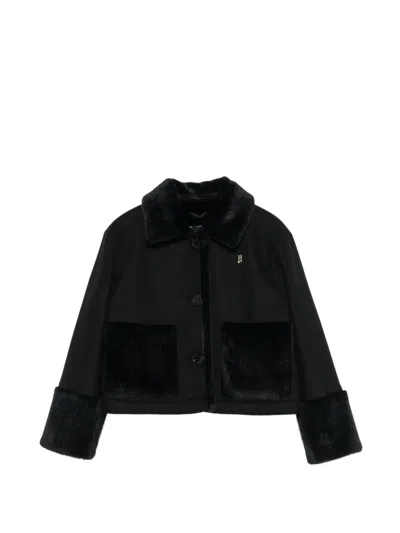 Herno Kids' Faux-fur Trim Wool Jacket In Black