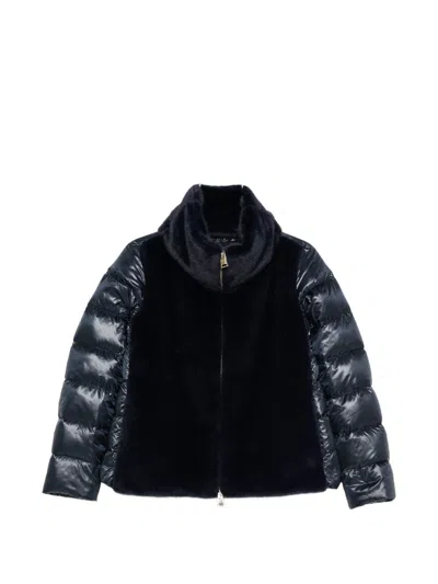 Herno Faux-fur Trimmed Quilted Down Jacket In Blue