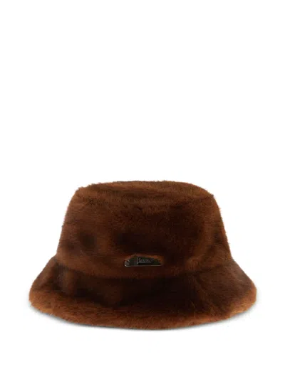 Herno Faux-fur Wide-brim Bucket Hat In Brown