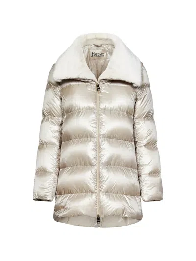 Herno Faux-fur-collar Puffer Jacket In Brown