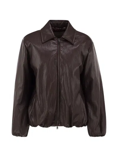 Herno Faux Leather-effect Padded Bomber Jacket In Brown