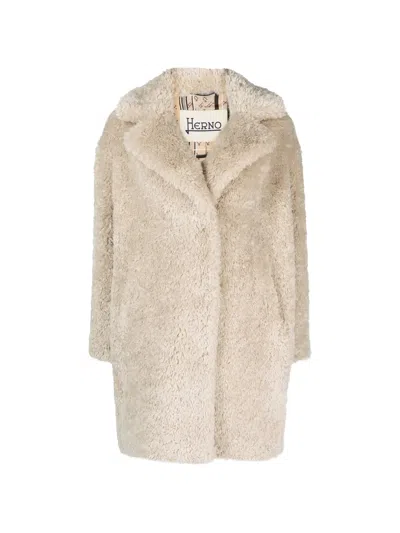 Herno Faux-shearling Notched-lapel Coat In Multi