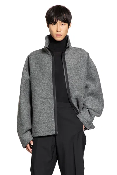 Herno Felt Zip-up Jacket In Gray