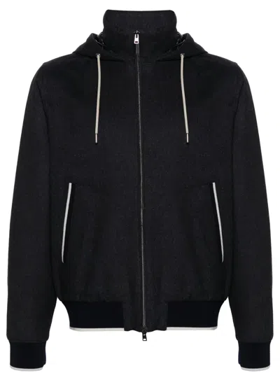 Herno Cashmere And Silk Resort Bomber Jacket In Black