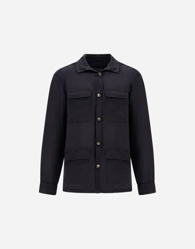 Herno Field Jacket In Garment Dyed Linen In Blue