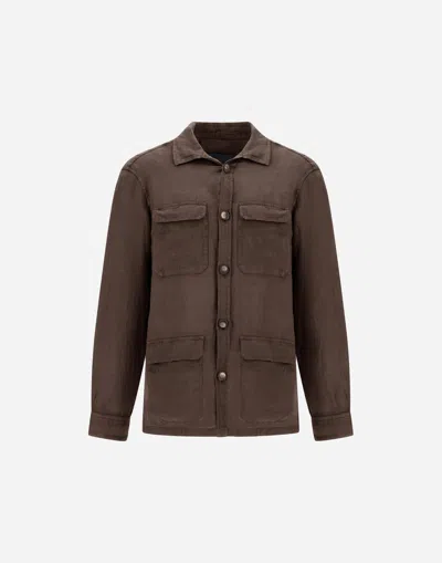 Herno Field Jacket In Garment Dyed Linen In Brown