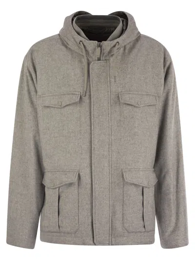 Herno Field Jacket In Silk And Cashmere In Gray
