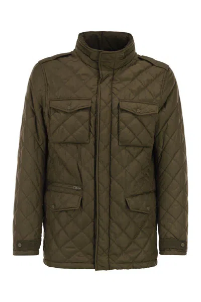 Herno Men Field Jacket With Diamond Quilting In Green