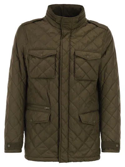 Herno Field Jacket With Diamond Quilting In Animal Print
