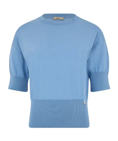 Herno Fine Knit Short-sleeve Top In Blue