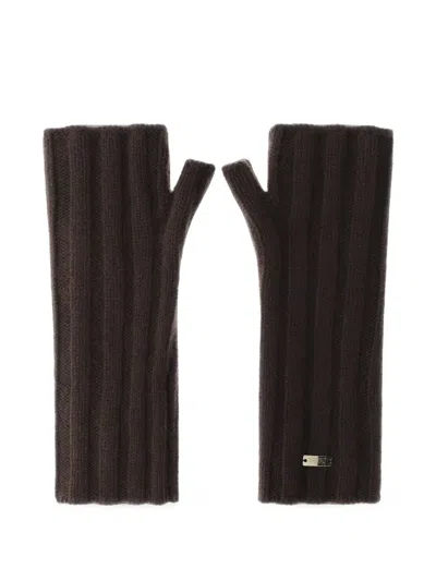 Herno Fingerless Ribbed-knit Gloves In Brown