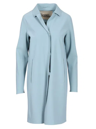 Herno Single-breasted Long-sleeved Coat In Blue