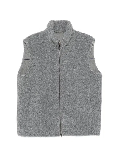 Herno Flannel Zipped Vest In Gray