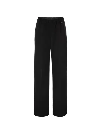 Herno Wide-leg Flannel-effect Trousers With Elasticated Waistband In Black