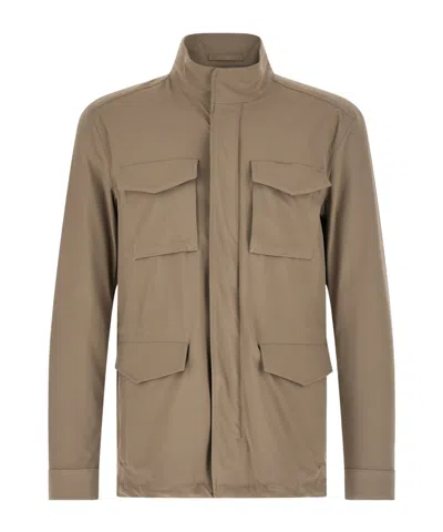 Herno Men Field Jacket In Wrinkled Stretch Nylon In Neutral