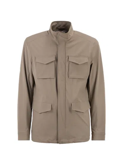 Herno Men Field Jacket In Wrinkled Stretch Nylon In Neutral