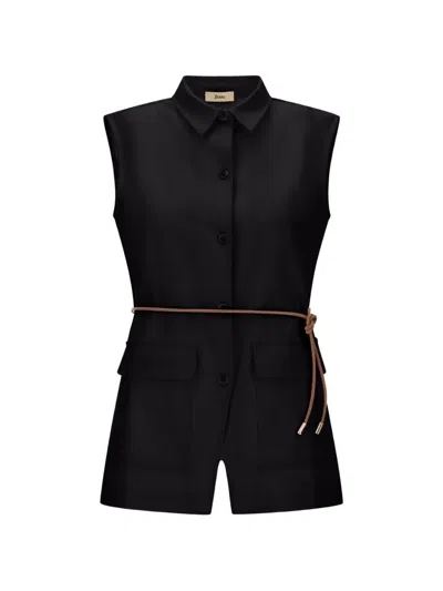 Herno Flap Pockets Belted Vest In Black