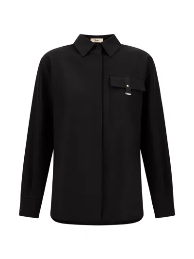 Herno Flap-pocket Twill Shirt In Schwarz