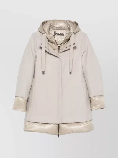HERNO FLARED WOOL COAT PADDED HOOD