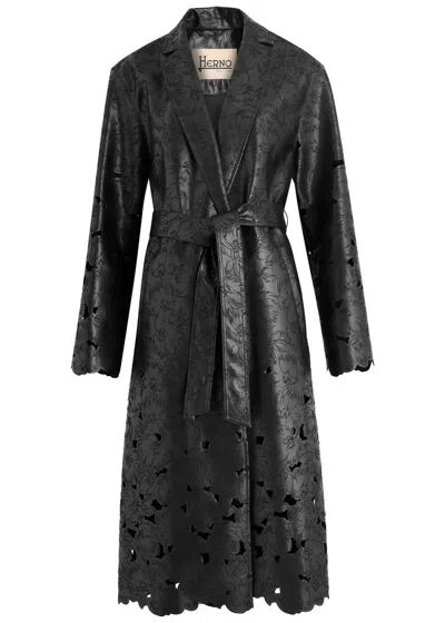 Herno Floral-embroidered Leather In Black