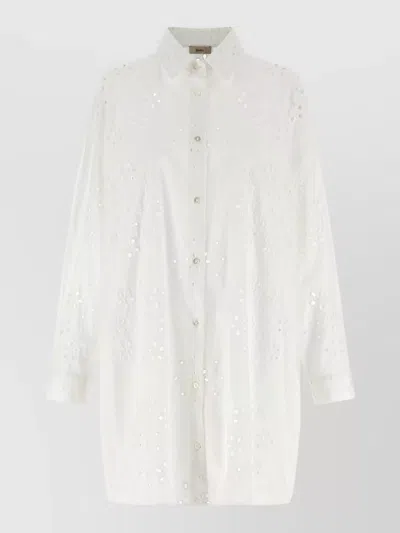 Herno Floral Embroidery Long Sleeve Cotton Shirt In White