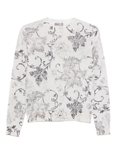 Herno Floral-pattern Long-sleeve Sweater In White
