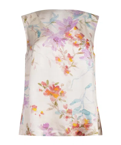 Herno Floral V-neck Top In White