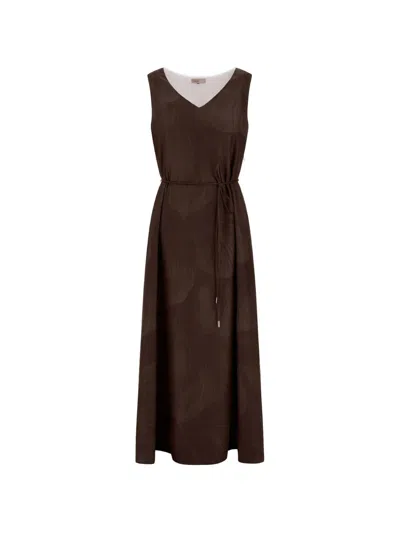 Herno Floral-print Silk Midi Dress In Brown