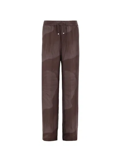 Herno Floral-print Silk Trousers In Brown