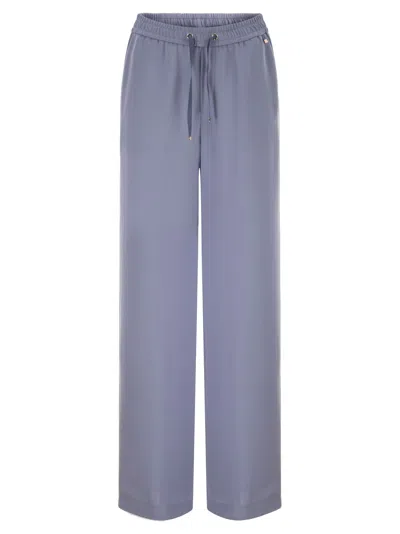 Herno Flowing Wide-leg Trousers With Drawstring In Blue