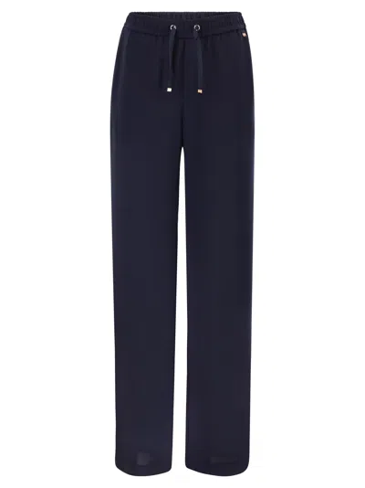 Herno Flowing Wide-leg Trousers With Drawstring In Blue