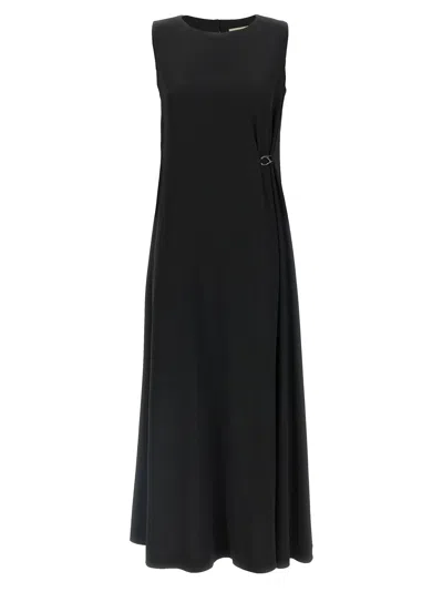 Herno Sleeveless Diagonal Dress Draped Metal Ring In Black